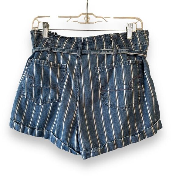 American Eagle Outfitters Striped Cotton Paperbag Shorts Blue White 8 - Picture 3 of 9